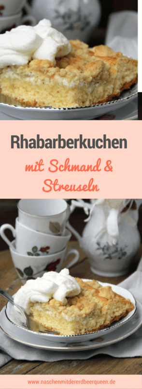 Rezept für einen Rhabarberkuchen vom Blech mit Schmand und Streuseln. Einfache Backrezepte auf Naschen mit der Erdbeerqueen