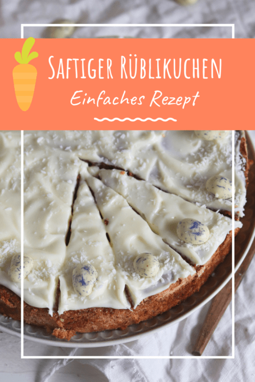 Oster Rezept: Karottenkuchen mit Frosting und Mandeln. Saftiger Karottenkuchen mit Frischkäsefrosting. Schweizer Rüblikuchen backen mit diesem einfachen Rezept. #Rüblitorte #rüblikuchen #möhrenkuchen